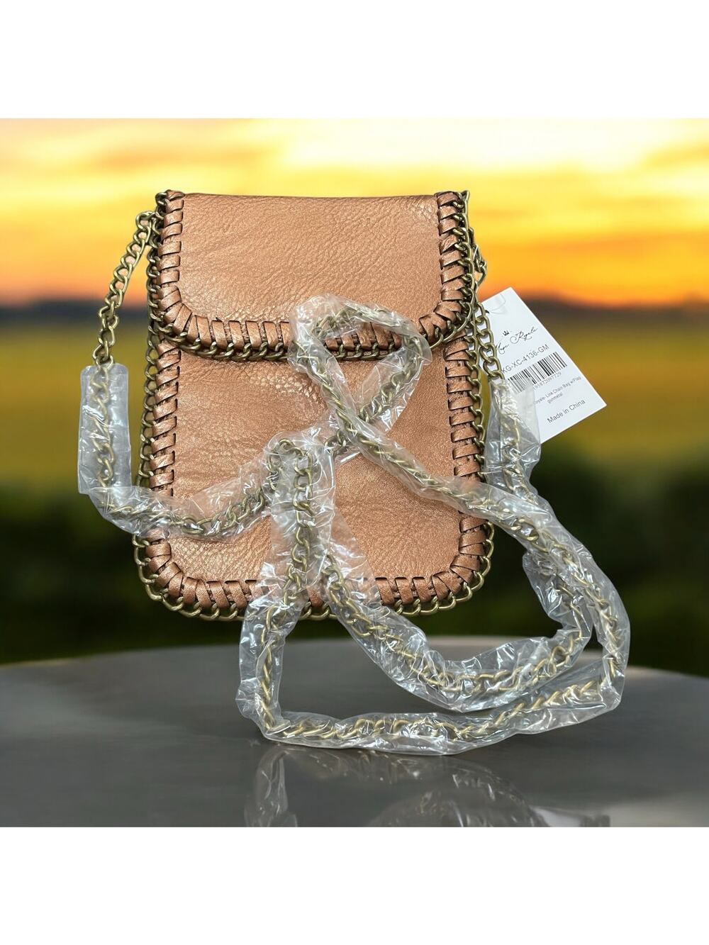 Muse Royale Gunmetal Link Chain Mini Crossbody Bag Flap Top Snap Evening Purse